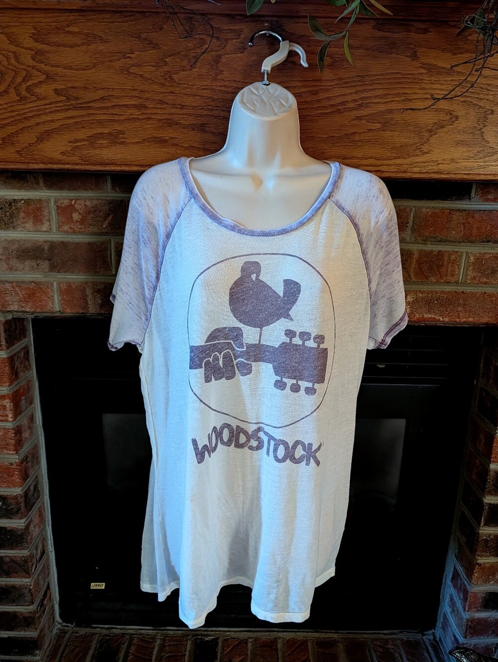 Woodstock Burnout Graphic Tee - White with Lavender Print Size Large
